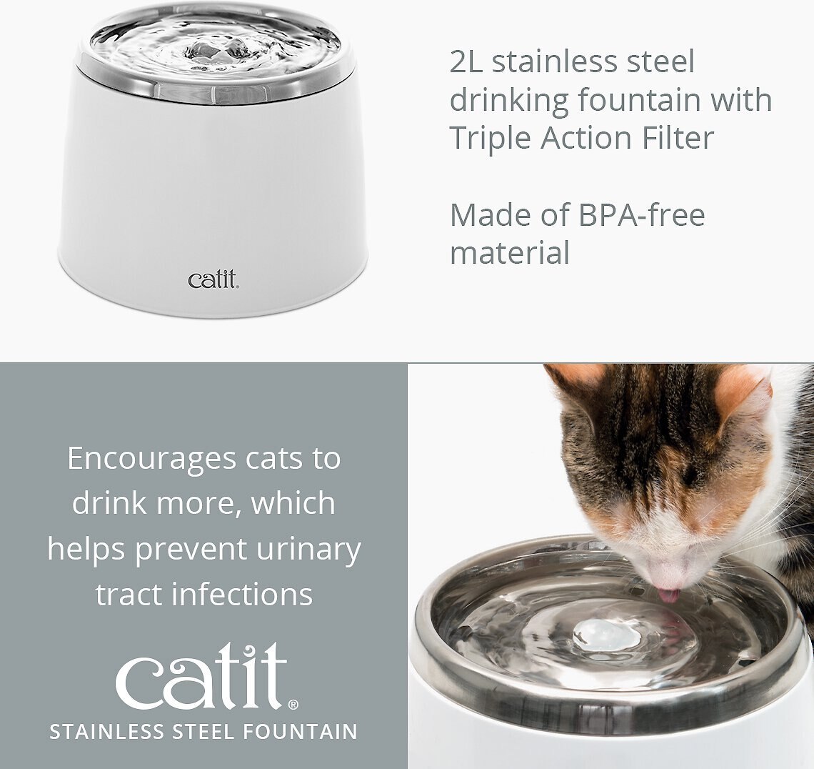 Catit Fresh and Clear Stainless Steel Top Cat Fountain， 64-oz