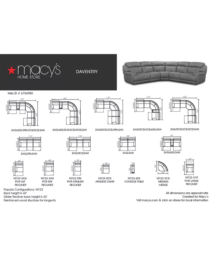 Furniture CLOSEOUT! Daventry 116 3-Pc. Leather Sectional Sofa With 2 Power Recliners Power Headrests And USB Power Outlet