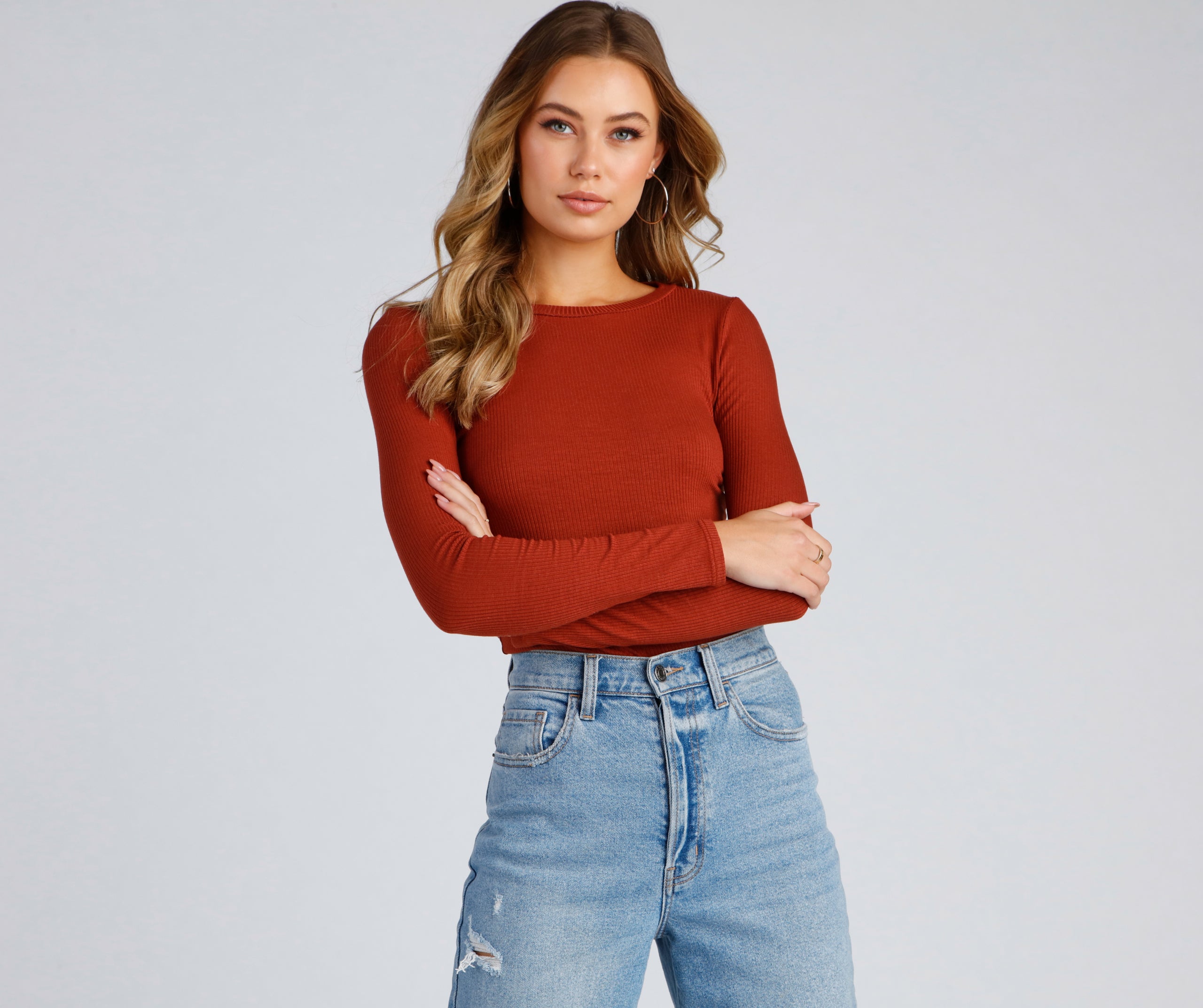 Long Sleeve Ribbed Basic Top