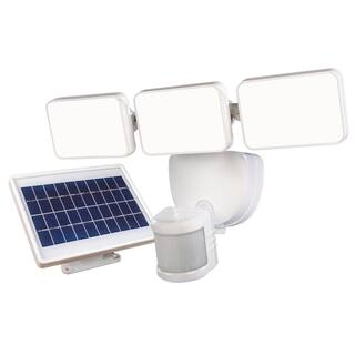 Defiant 180 Degree Integrated LED Motion Sensor Solar Powered White 3-Head Outdoor Flood Light DFI-7004-WH