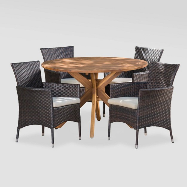 Cedros 5pc Acacia Wood And Wicker Dining Set Christopher Knight Home