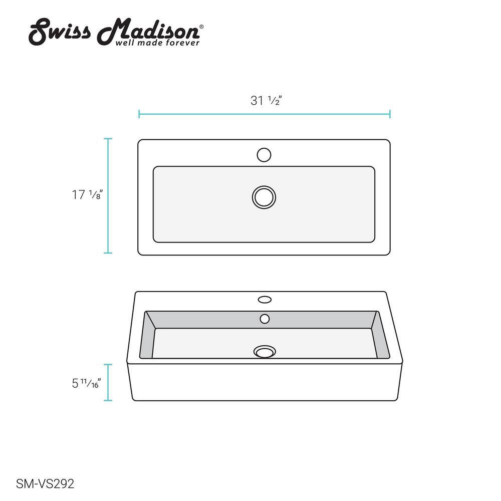 Swiss Madison Voltaire Wide Rectangle Vessel Sink in White SM-VS292