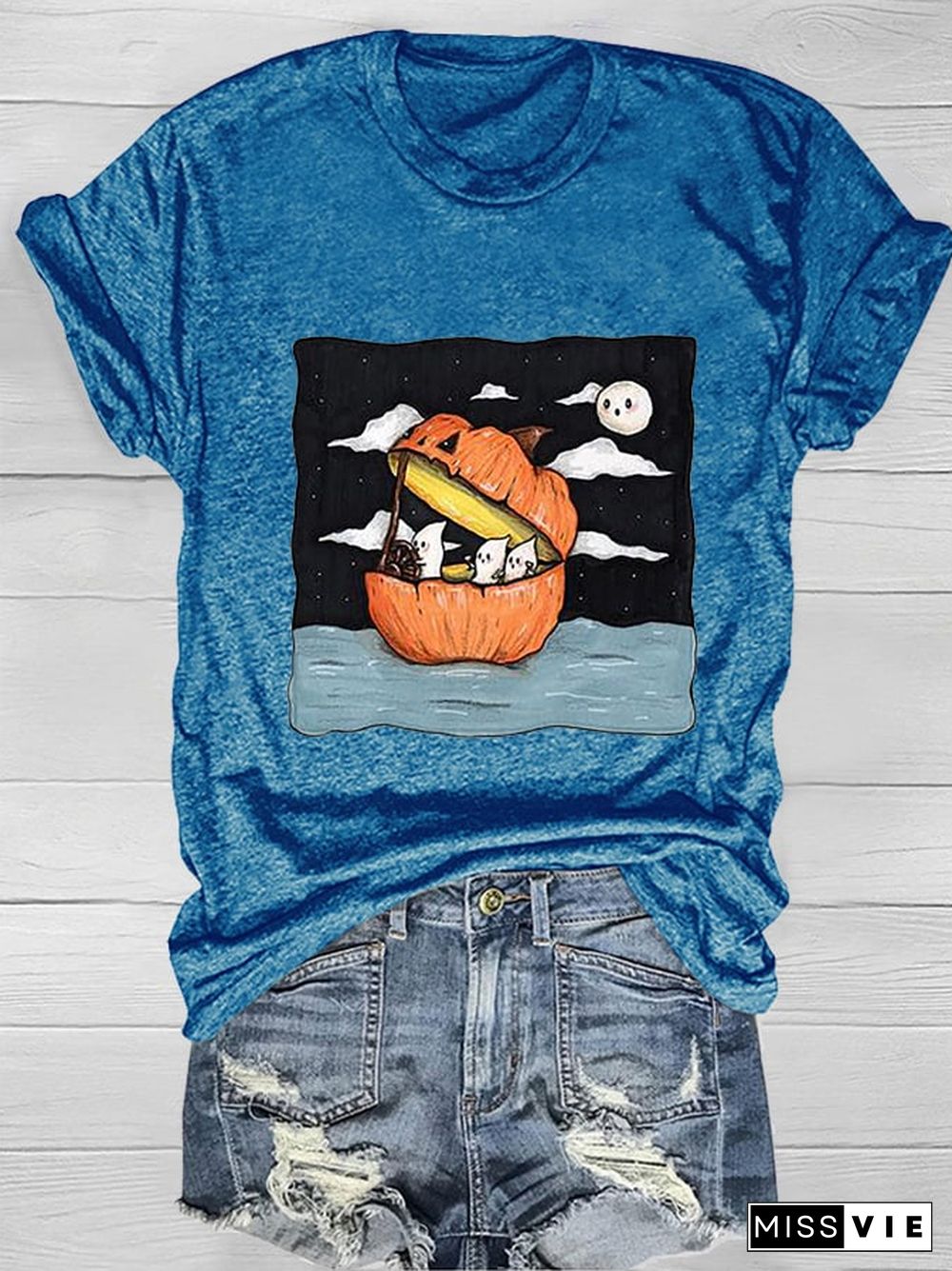 Ghost Pumpkin Boat Print T-Shirt