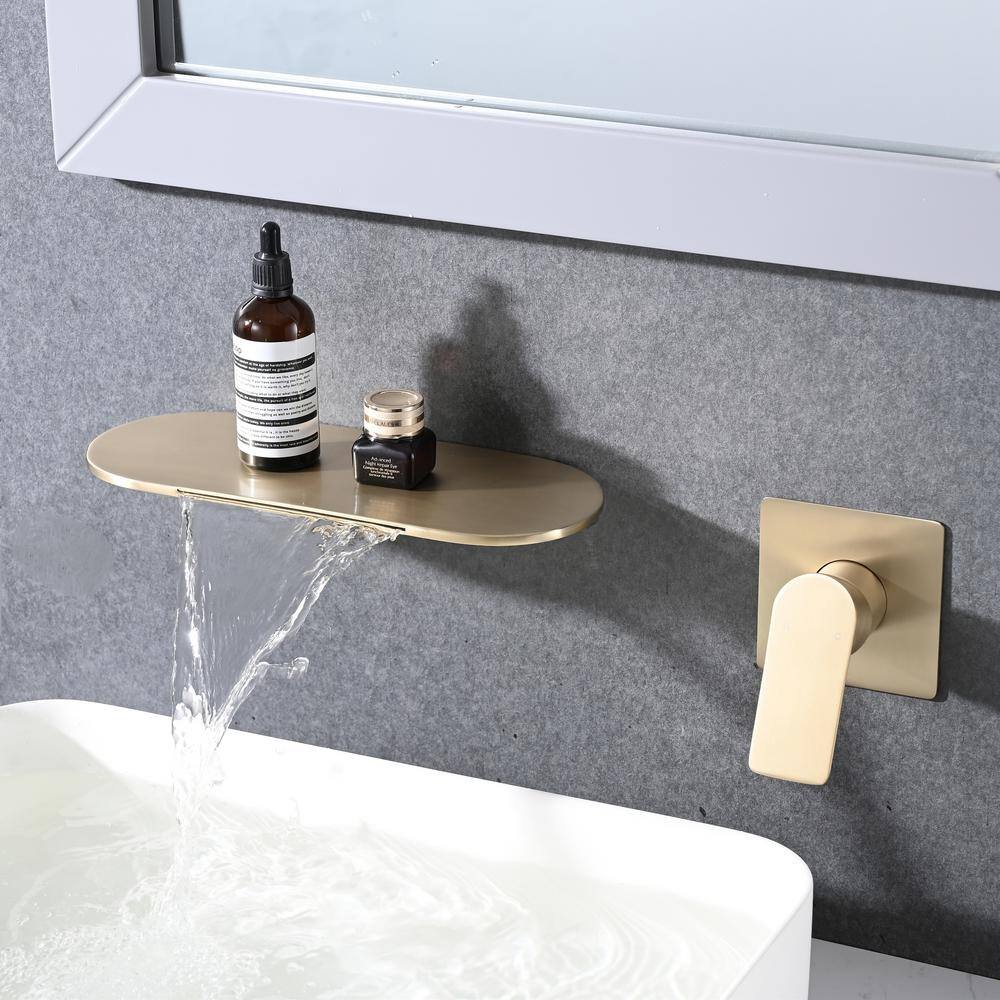 Magic Home Single-Handle Wall Mounted Bathroom Waterfall Sink and Tub Faucet in Brushed Gold CS-W121749827