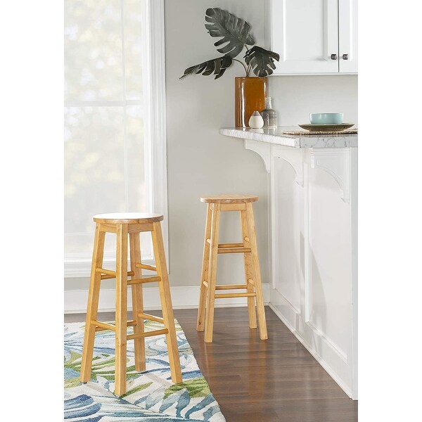 PJ Wood Classic Round-Seat 29 Inch Tall Kitchen Bar Stools， Natural， Set of 2 - 20.9