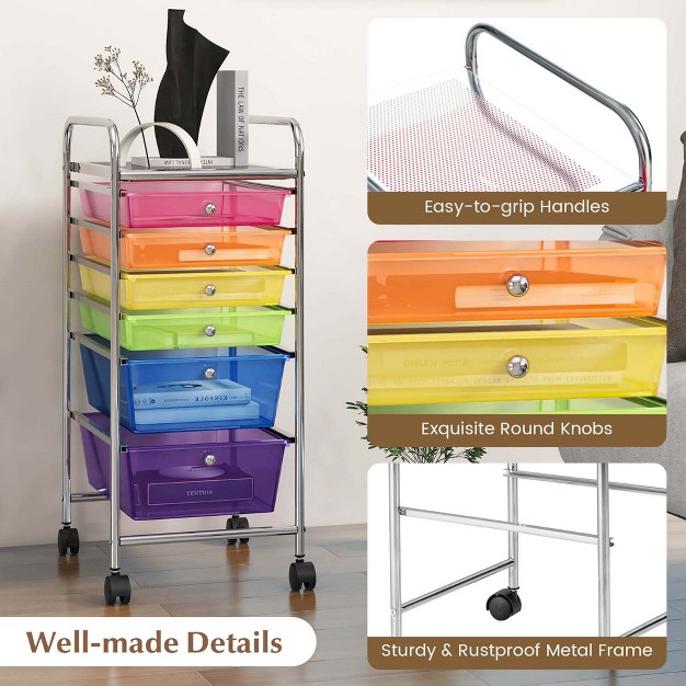 Costway 6 Drawer Rolling Storage Cart Tools Scrapbook Paper Office School Organizer Colorful