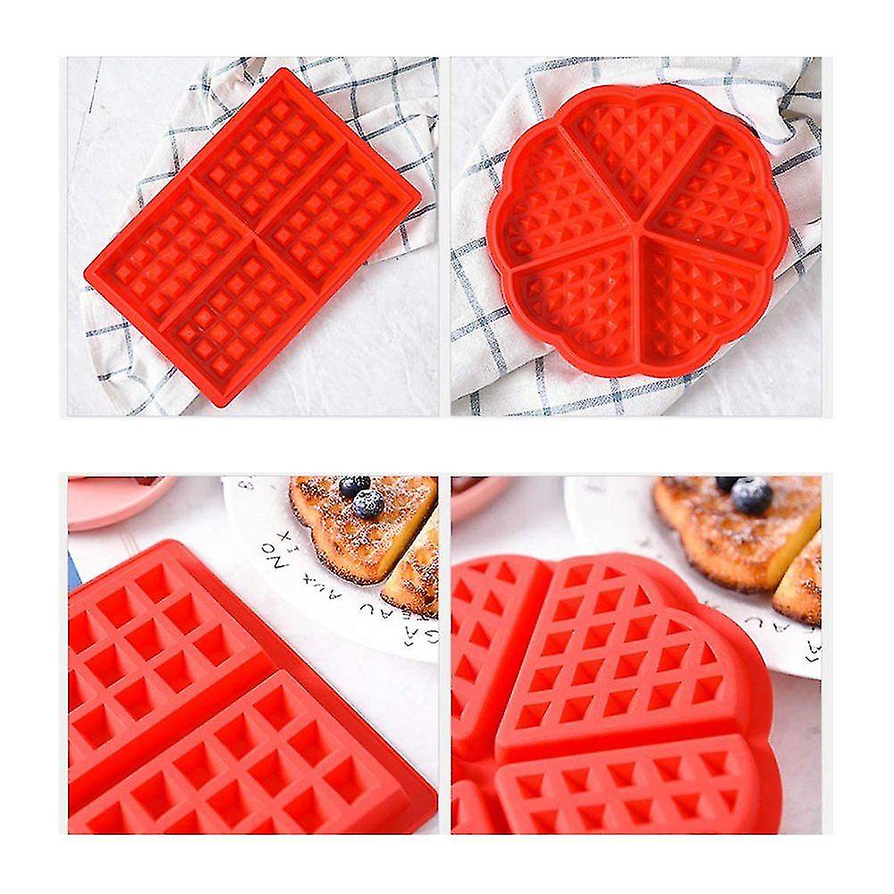 Waffle Mold Cake Mold 4 Pcs Silicone Baking Mold Cupcake Pan Ice Cube Mold Chocolate Candy Cups Red Heart and Rectangle