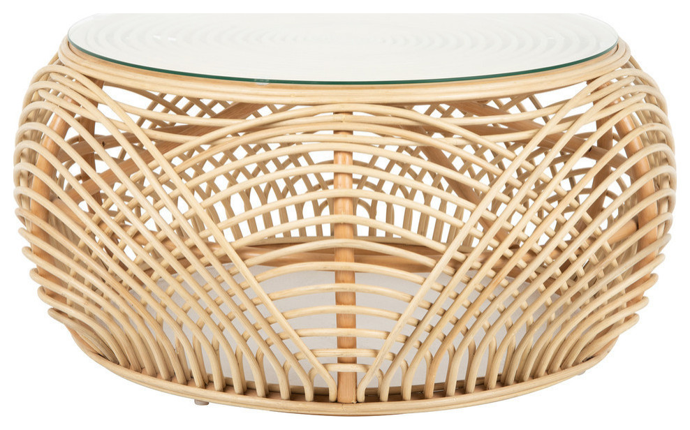 Sibago Rattan Coffee Table With Glass Top  Natural   Tropical   Coffee Tables   by KOUBOO  Houzz