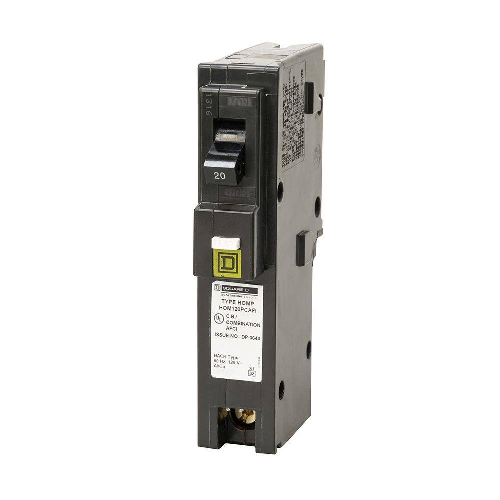 Square D Homeline 20 Amp Single-Pole Plug-On Neutral Combination Arc Fault Circuit Breaker(HOM120PCAFIC) HOM120PCAFIC