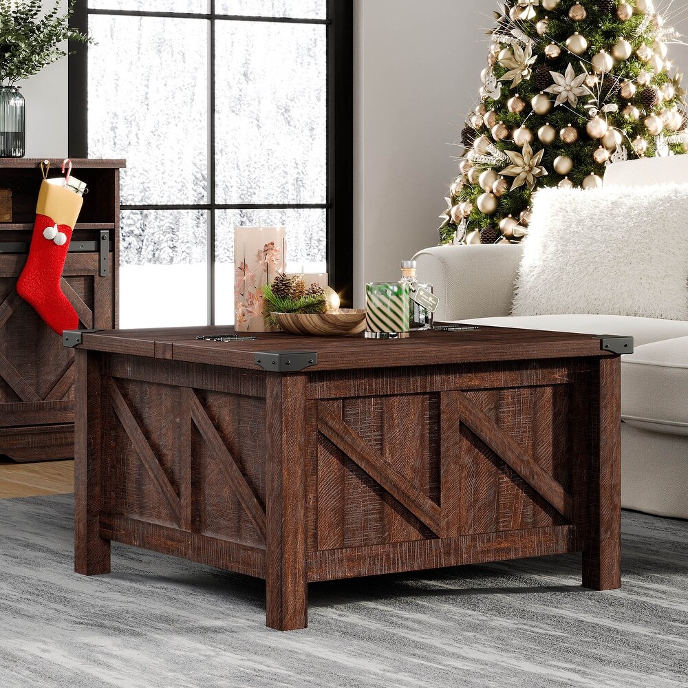 WAMPAT Coffee Table  Modern Farmhouse Square Wood Center Table