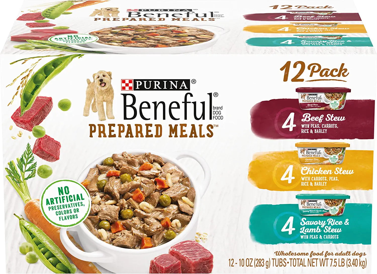 Purina Beneful High Protein Gravy Wet Dog Food Variety Pack， Prepared Meals Stew - (12) 10 oz. Tubs