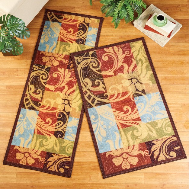 Collections Etc Colorblock Leaf Design Rug