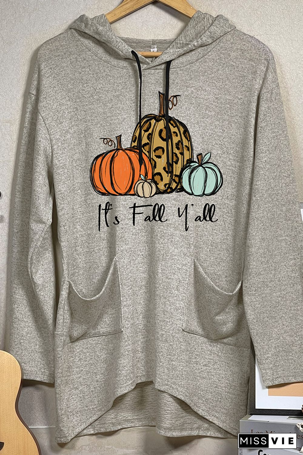 Pumpkin Fall Print Pockets Hooded Dress Wholesale