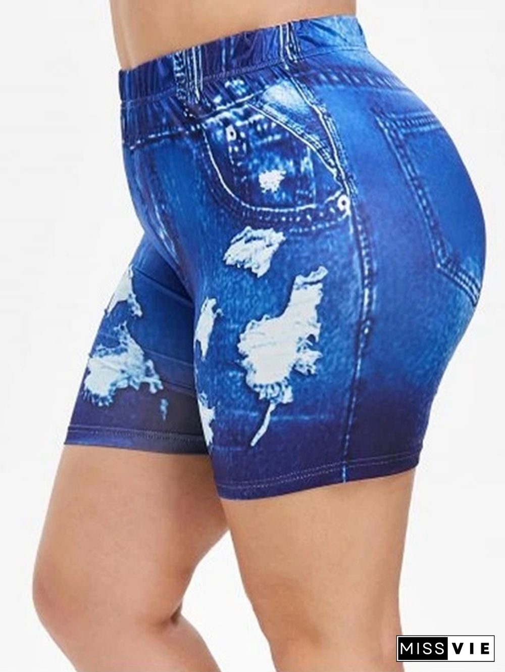 Women's Fashion Hole Denim Leggings Shorts Summer Sexy Shorts Pants Plus Size