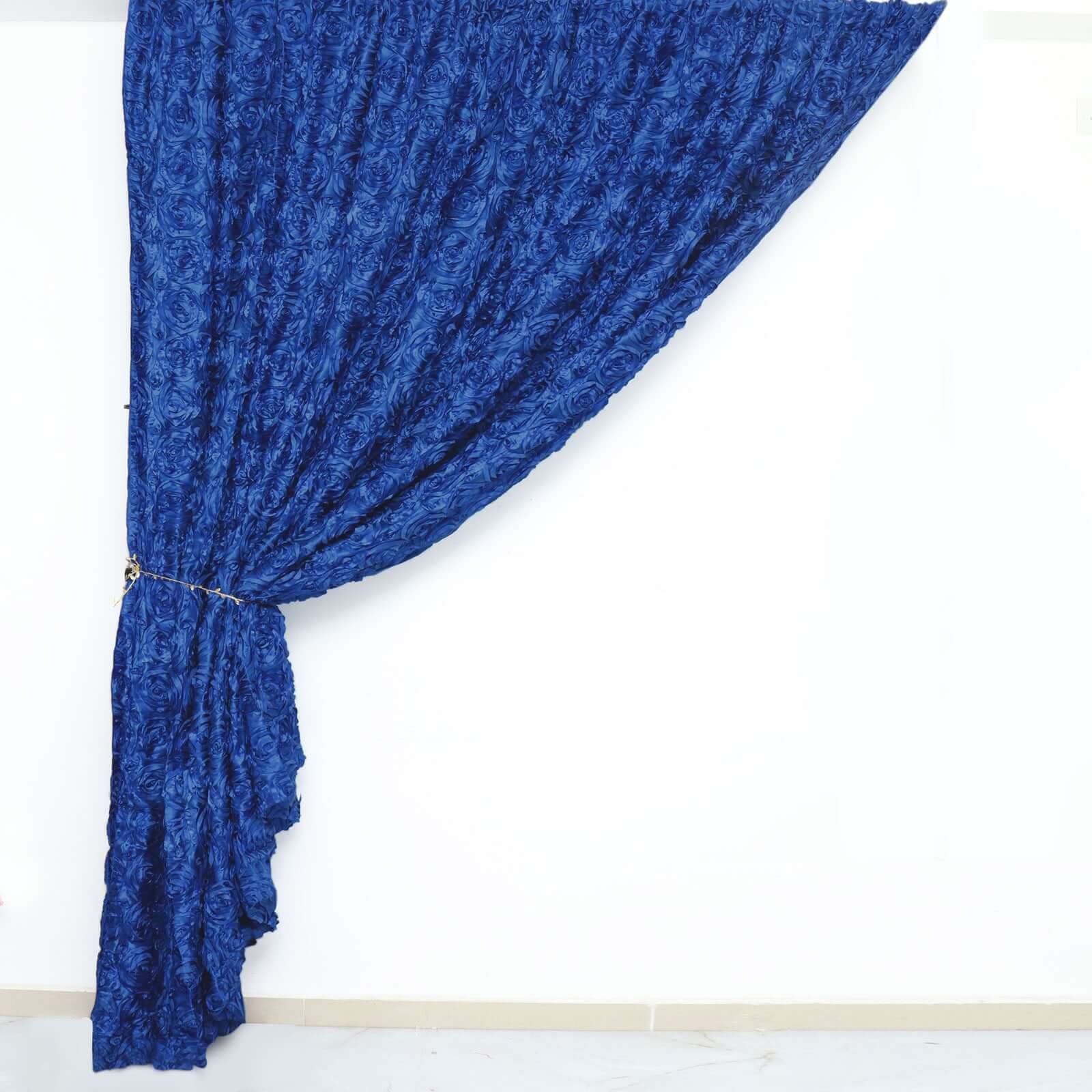 Royal Blue Satin Rosette Backdrop Drape Curtain, Photo Booth Event Divider Panel - 8ftx8ft