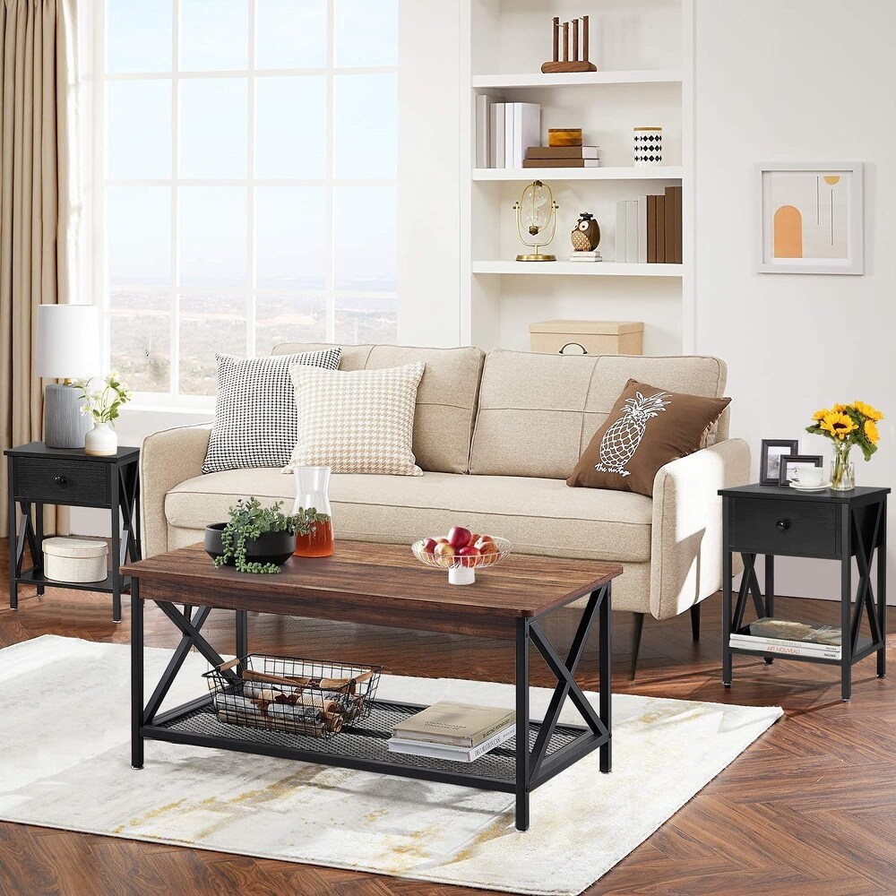 3 pieces Living Room Set  Rectangular Coffee Table and 2 Side Tables