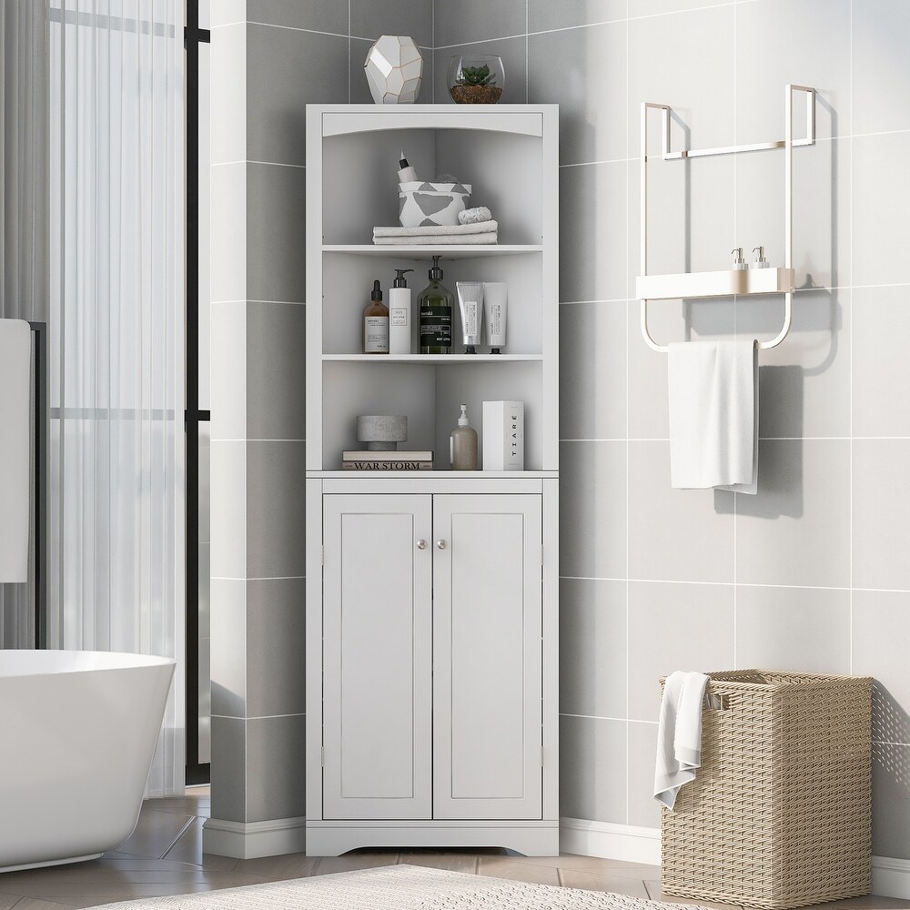 Bathroom Storage Corner Cabinet with Adjustable Shelves