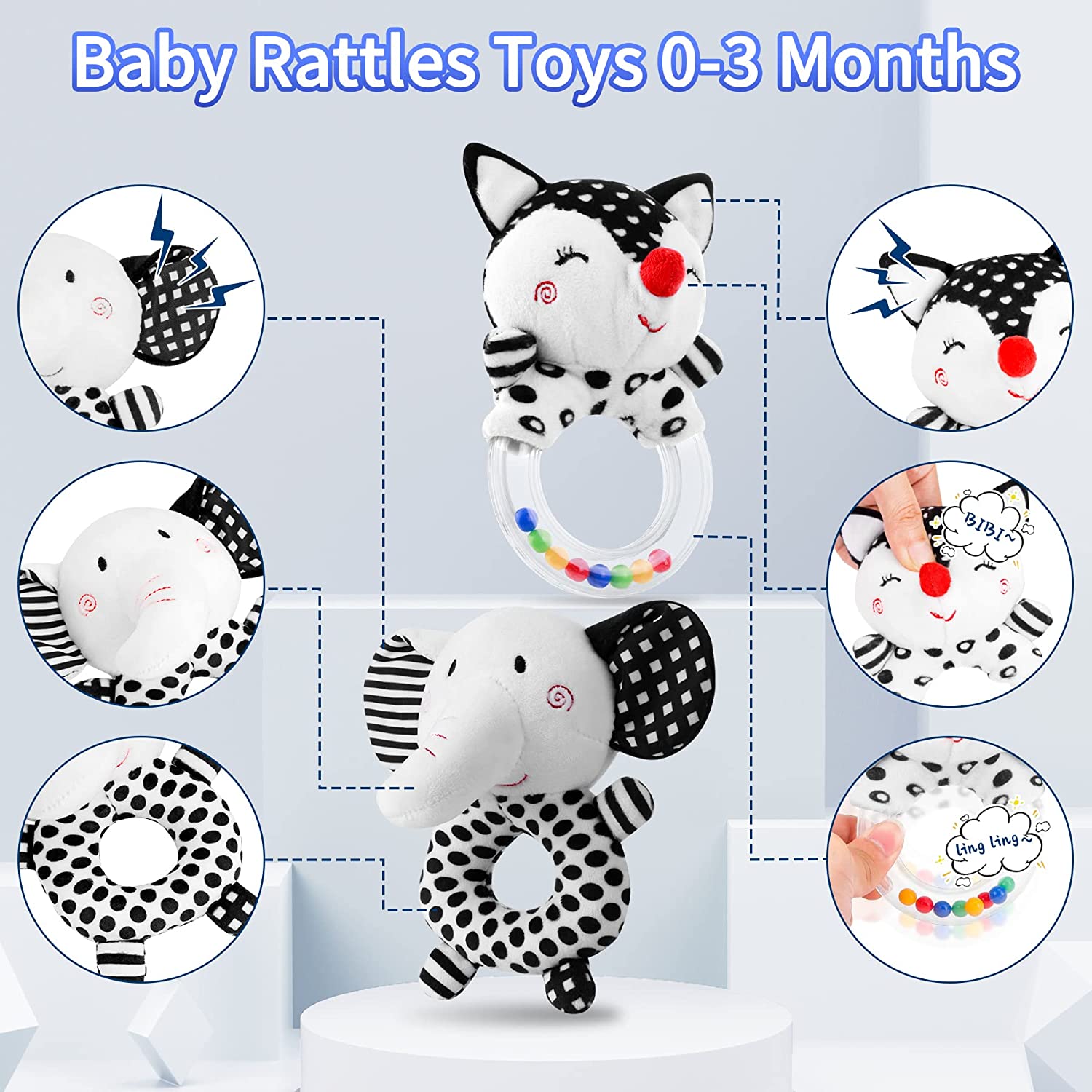 Baby Rattles 0-6 Months: Soft Rattles for Babies 0-6 Months Newborn Sensory Toys， High Contrast Black and White Baby Toys 0-3 Months Plush Rattle Toy for Infant Boys Girls Shower Gift， 2PCS