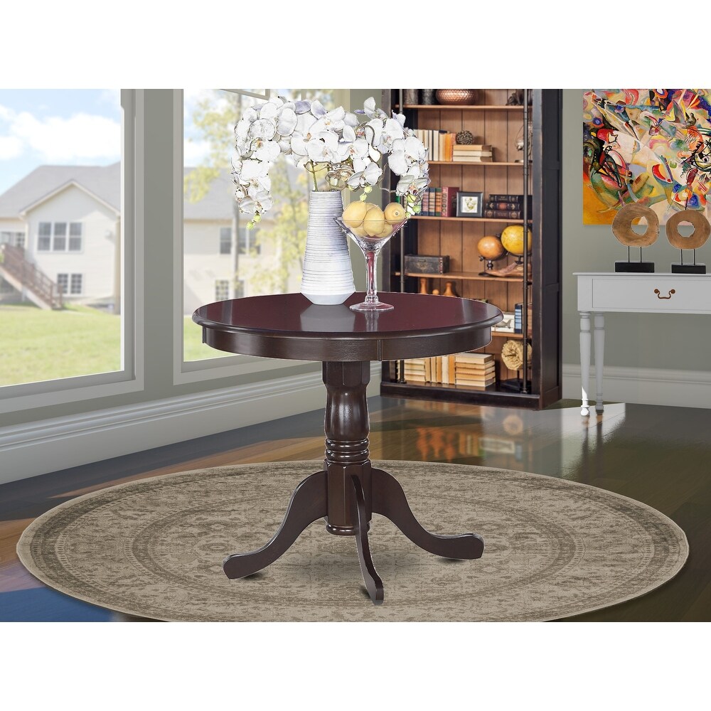 East West Furniture Kitchen Dining Table   a Round Solid Wood Table Top with Pedestal Base  36x36 Inch  (Finish Options)