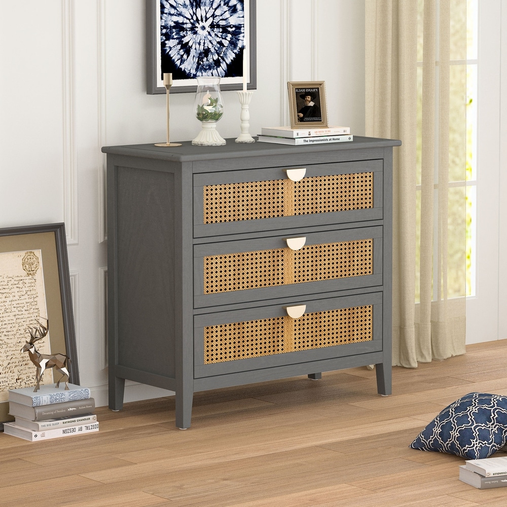 JASIWAY Modern Natural Rattan Storage Cabinet with Drawers