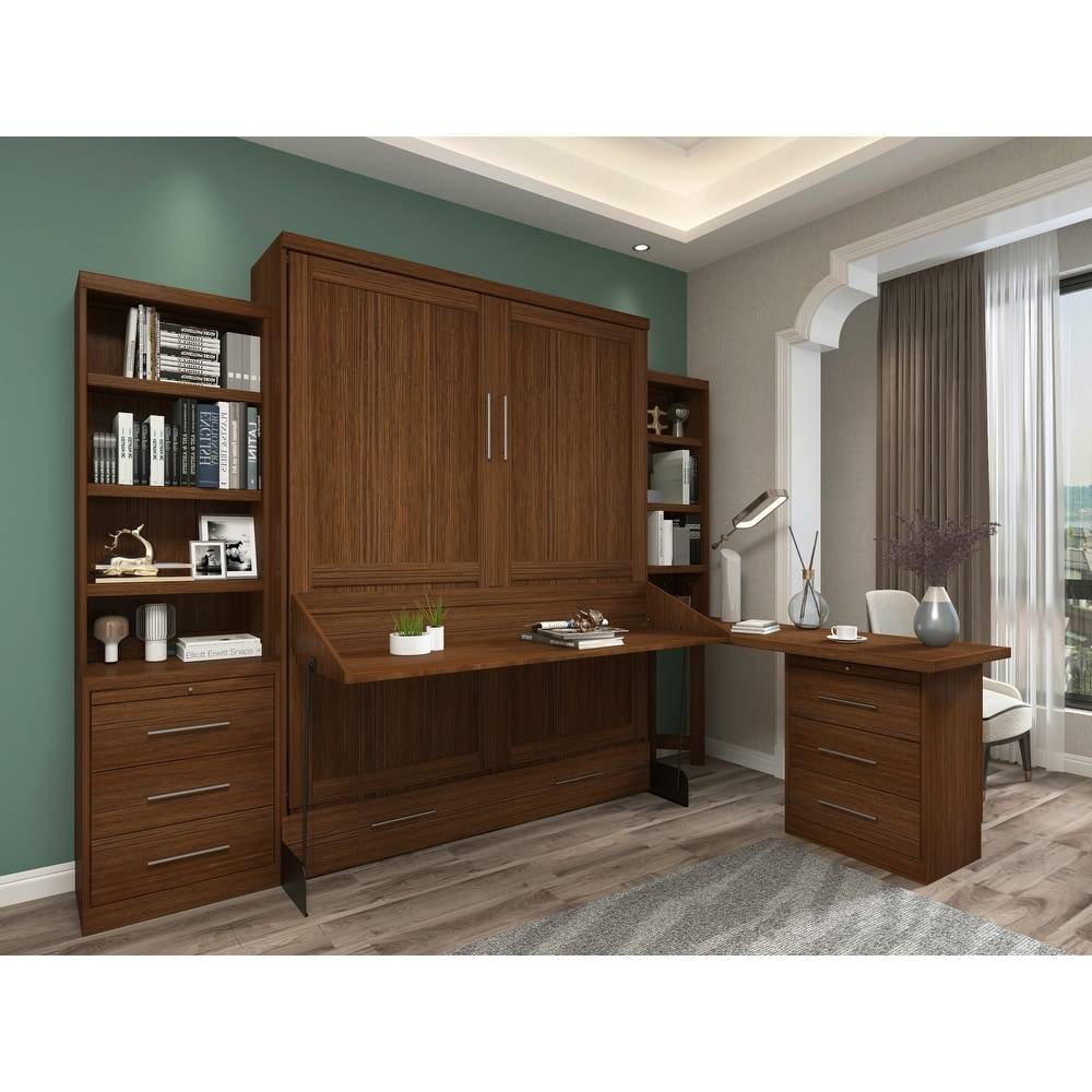 Brentwood Queen Murphy Desk Bed with Pier and Pedestal Desk with Hutch