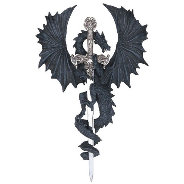 Fc Design 12 quot h Black Dragon Wall Plaque With Sword Gothic And Medieval D cor