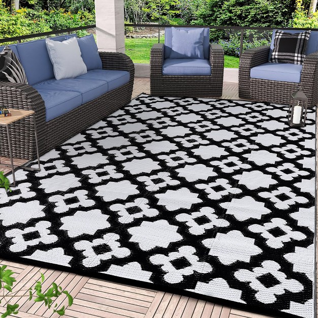 Trinity Outdoor Rug For Patio Clearance waterproof Mat reversible Plastic Camping Rugs rv porch deck camper balcony backyard black amp Gray