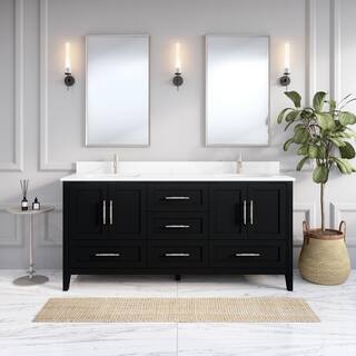 ART BATHE Houston 72 in. W x 22 in. D Bath Vanity in Espresso Diamond Quartz Top with White Sink Power Bar and Drawer Organizer HU72ES