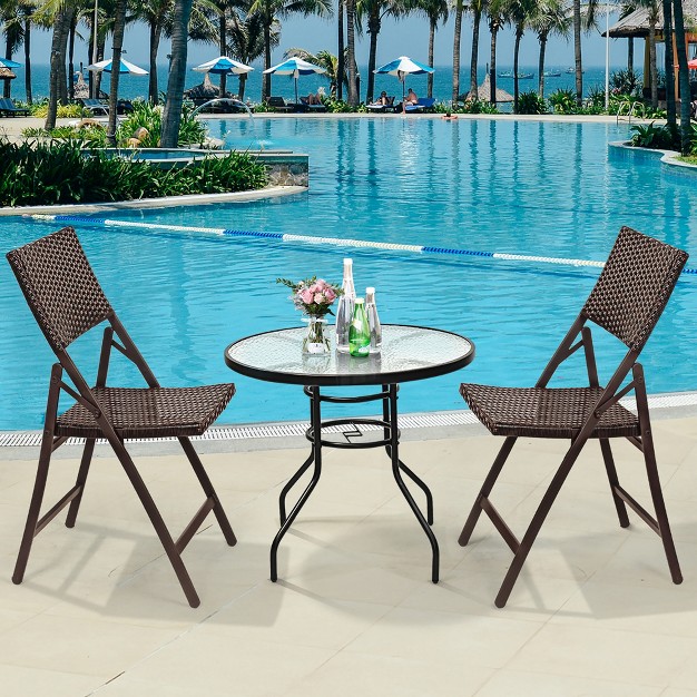 Costway Set Of 2 Patio Rattan Folding Dining Chairs Portable Garden Yard Brown