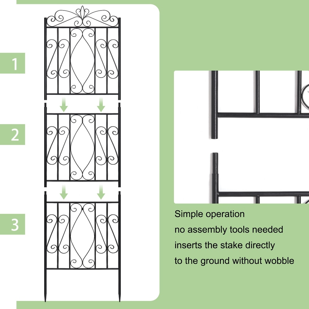 2 Pack Tall Garden Trellis Decorative Outdoor Black Metal Panel Fence for Patio Yard Décor