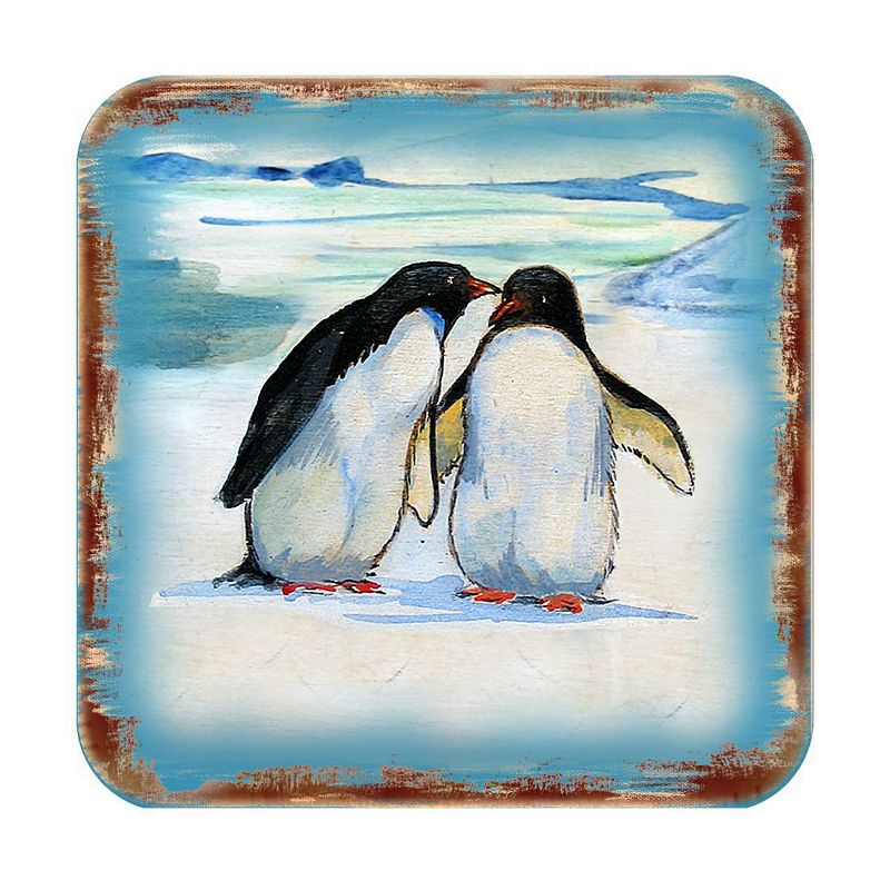 Penguins Wooden Cork Coasters Gift Set of 4 by Nature Wonders