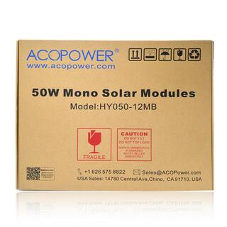 ACOPower 50-Watt 12-Volt All Black Mono Solar Panel Compatible with Portable Chest Fridge Freezer Cooler Panel HY050-12M