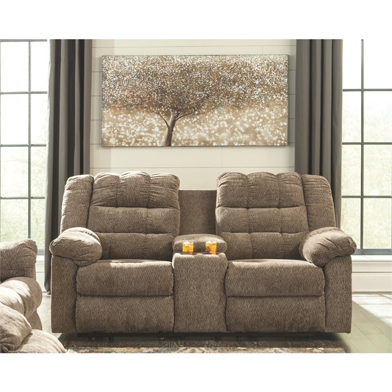 Signature Design by Ashley Workhorse Reclining Loveseat with Console in Cocoa   Transitional   Loveseats   by Homesquare  Houzz