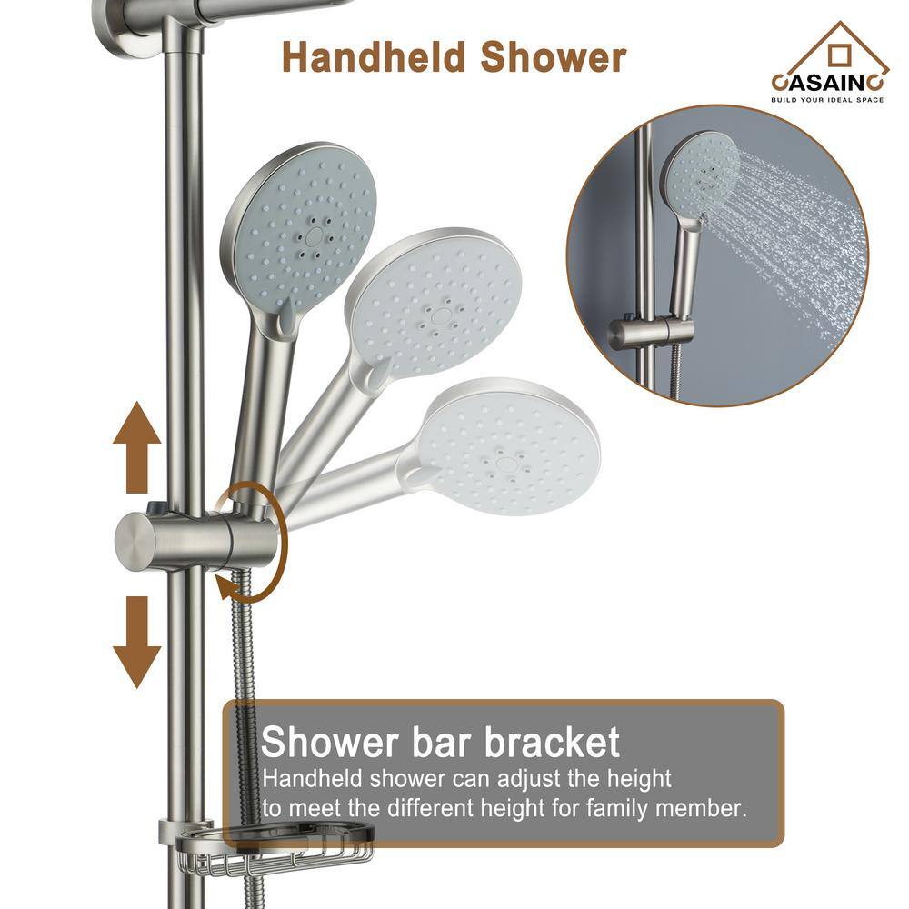 CASAINC 3-Spray Patterns 10 in. Wall Mount Dual Shower Heads Rainfall Shower Head and Handheld Shower in Brushed Nickel CS1914-BN