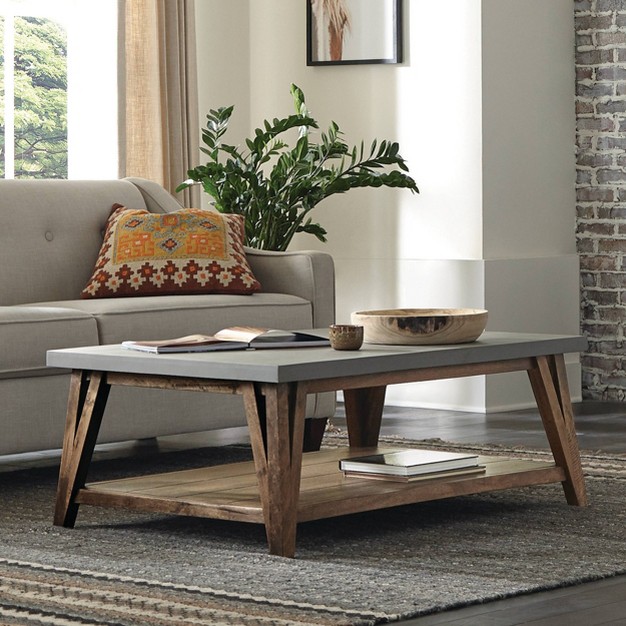 Brookside Coffee Table Concrete Coated Top And Wood Light Alaterre Furniture