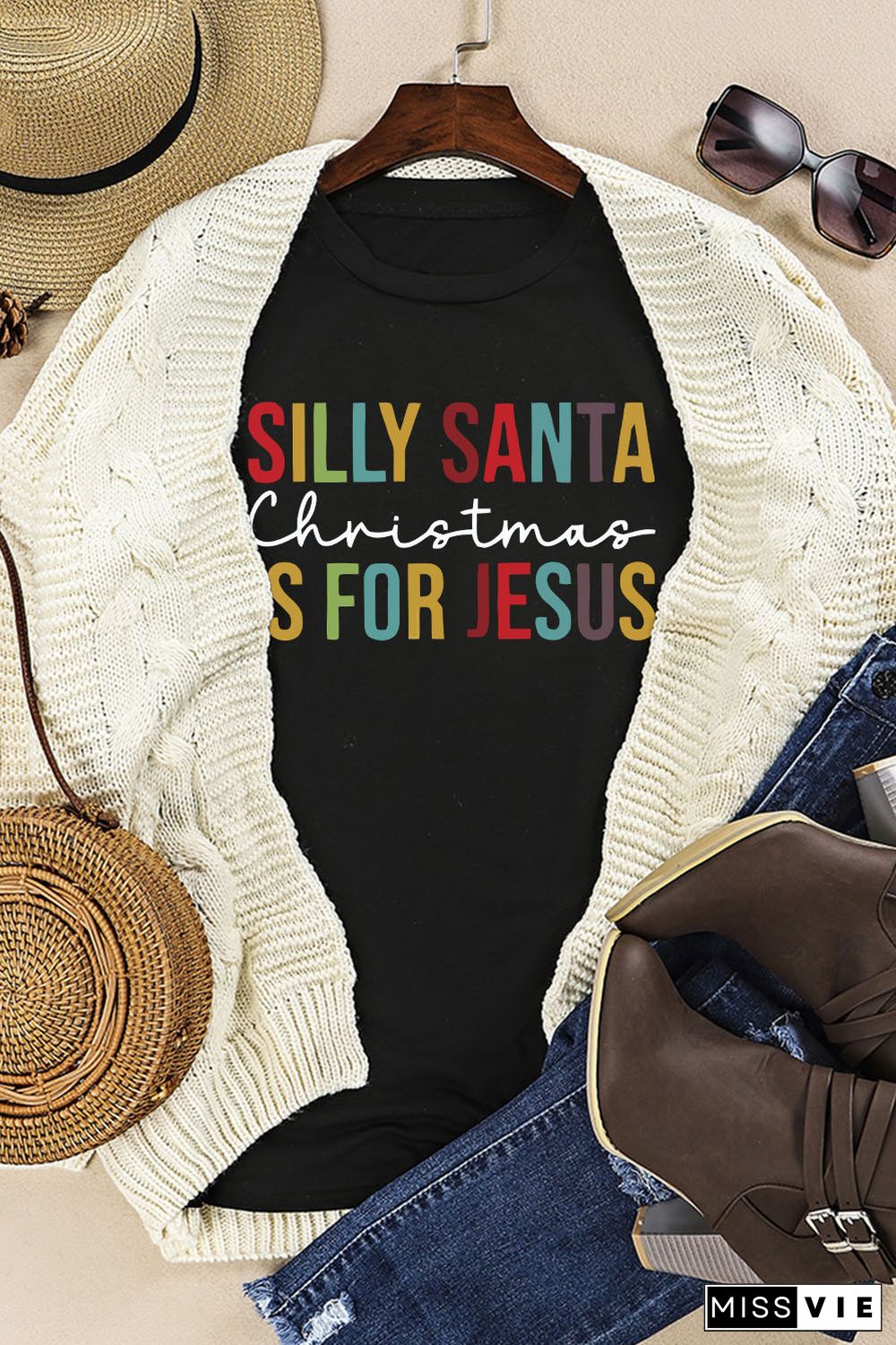 Black Silly Santa Christmas Is For Jesus Short Sleeve T Shirt