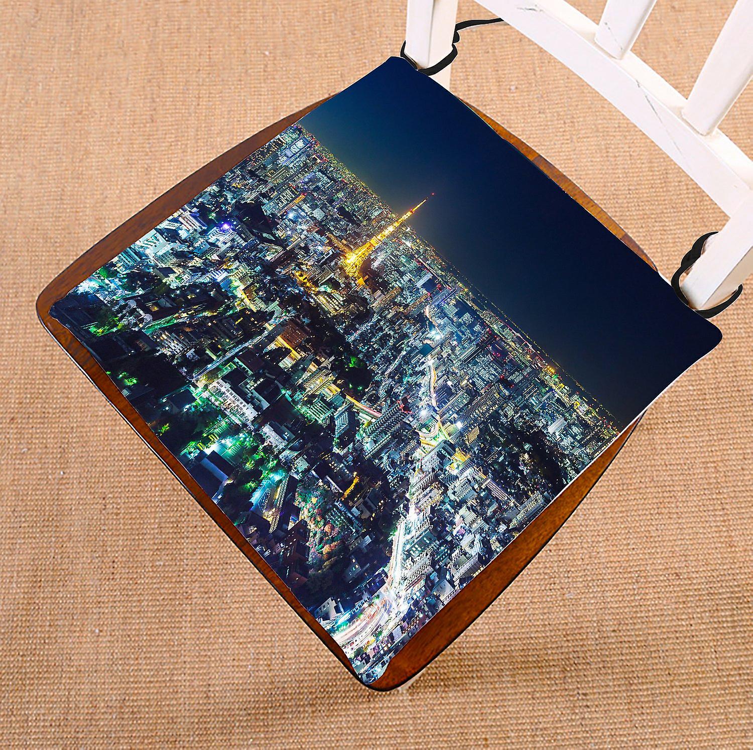 City Chair Pad， Tokyo Skyline At Night Seat Cushion Chair Cushion Floor Cushion 40x40 Cm