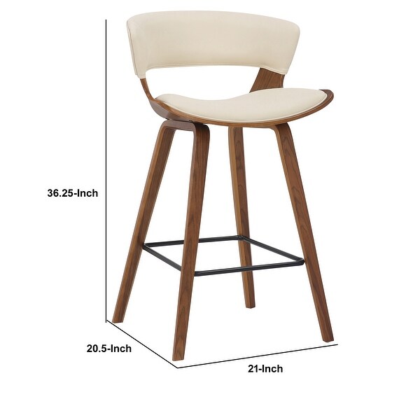 27 Inches Saddle Seat Leatherette Counter Stool， Cream and Brown