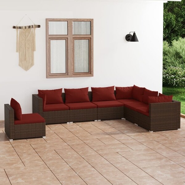 vidaXL Patio Lounge Set with Cushions Poly Rattan Brown