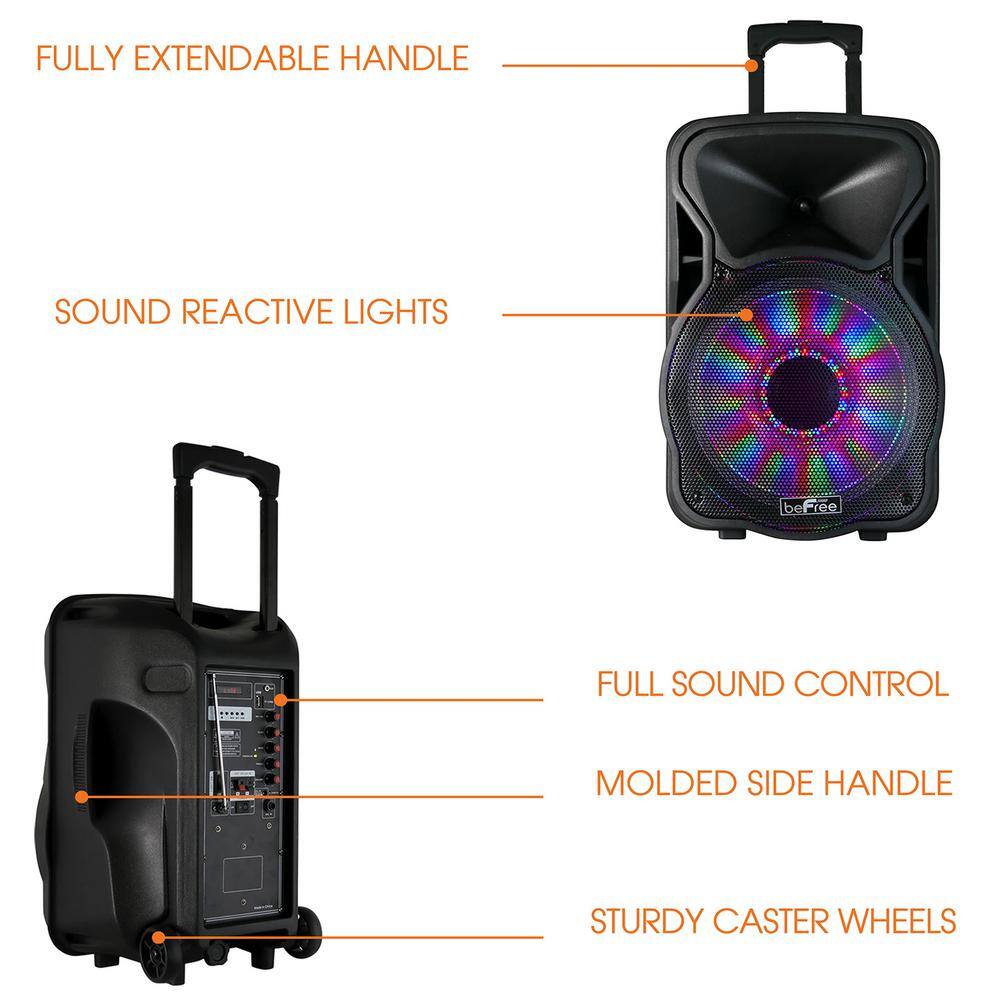 BEFREE SOUND 12 in. 2500-Watt Bluetooth Rechargeable Portable Party PA Speaker with Illuminating Lights 985116014M