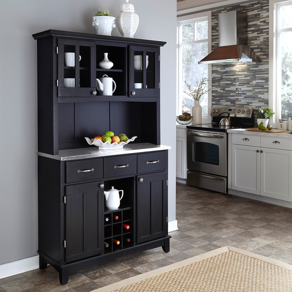 Buffet of Buffets Black Server with Hutch   Stainless Steel Top