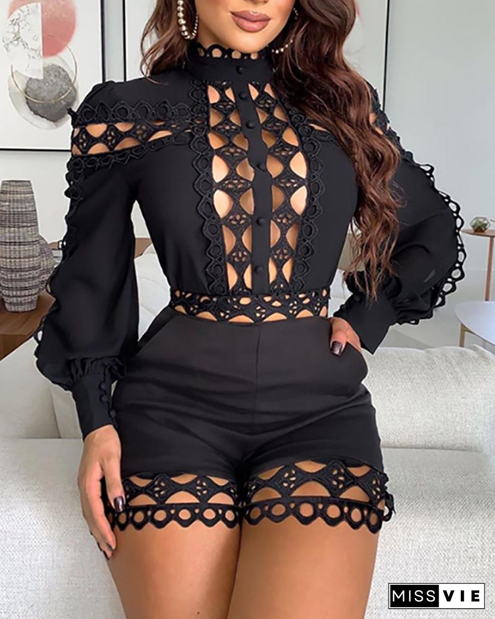 Lattice Design Hollow Out Romper