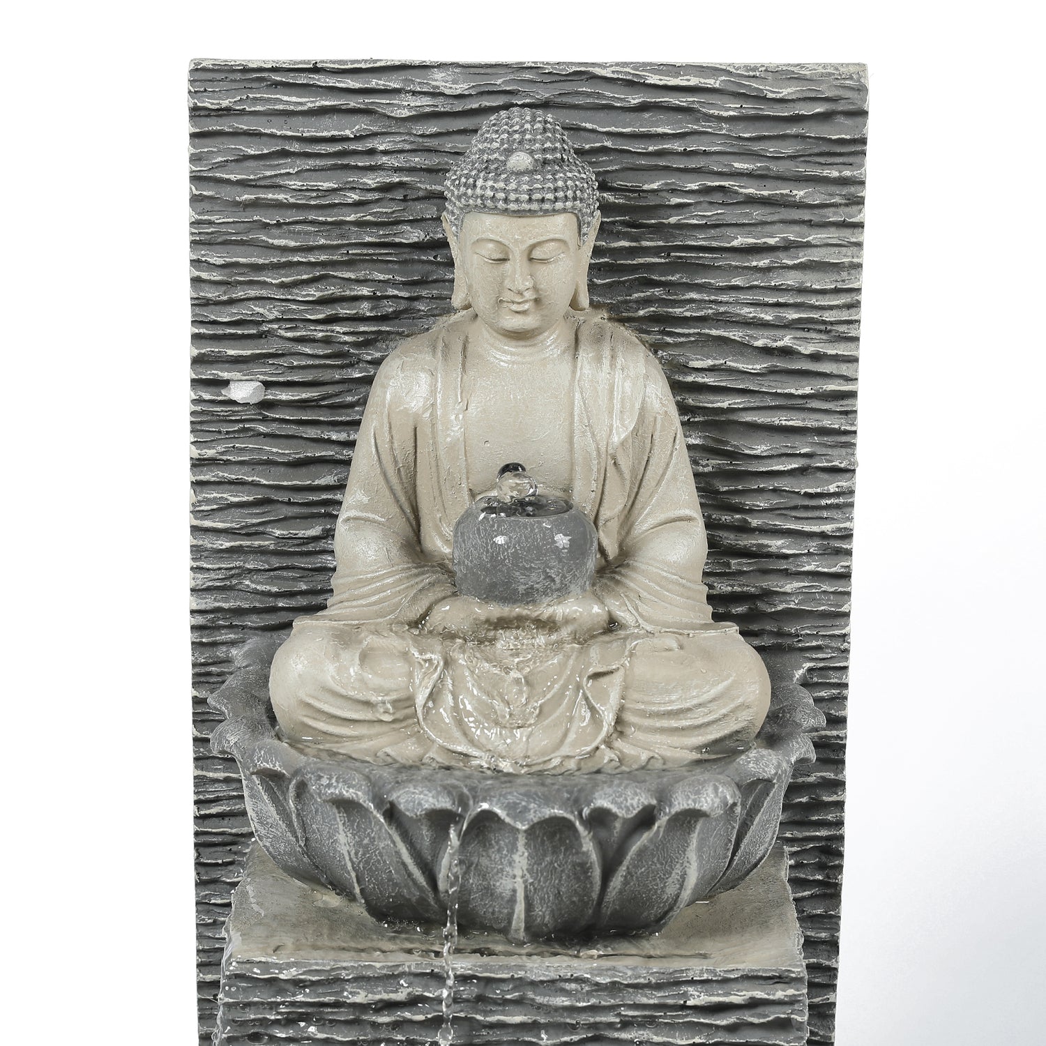 LuxenHome Gray Resin Meditating Buddha with Pedestal Outdoor Fountain with LED Light