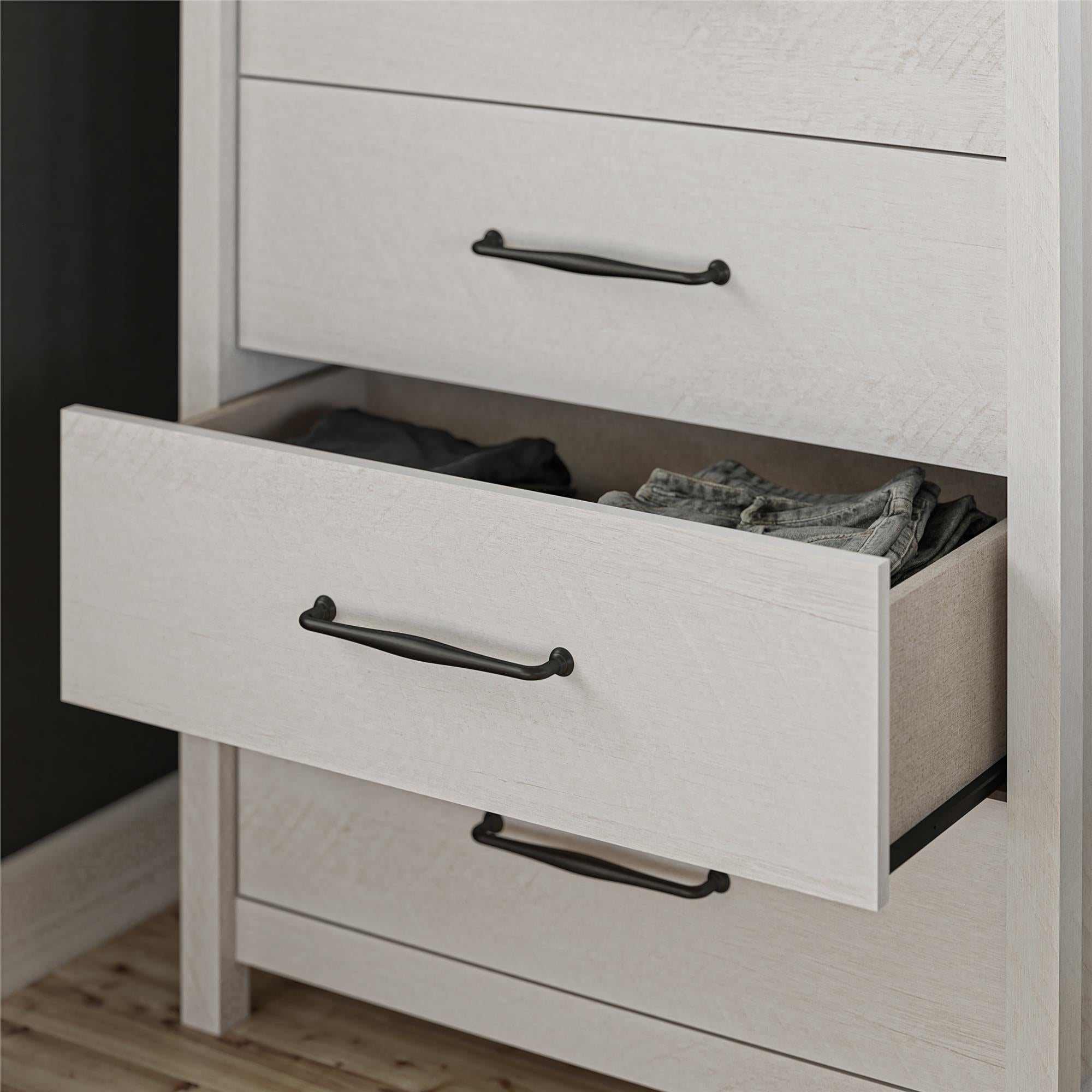 Ameriwood Home Abilene 5 Drawer Tall Dresser with Easy SwitchLock™ Assembly, Ivory Oak