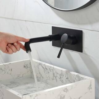 GIVING TREE Single Handle Wall Mounted Faucet with HotCold Indicators Included Valve Supply Lines in Matte Black RMHDFAUC0046