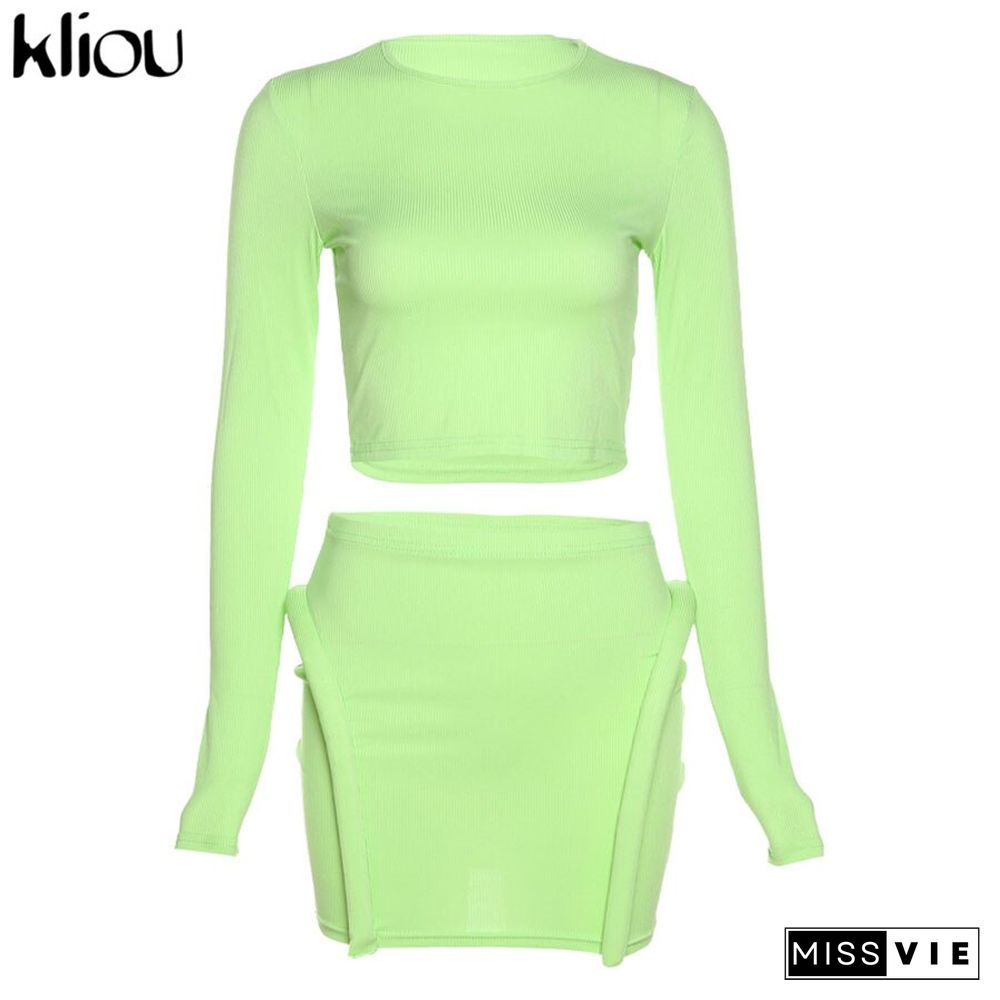 Kliou Knitted Stitching Mini Dress Women Hipster Skinny Three-Dimensional Decoration Bodycon Long Sleeve Turtleneck Streetwear