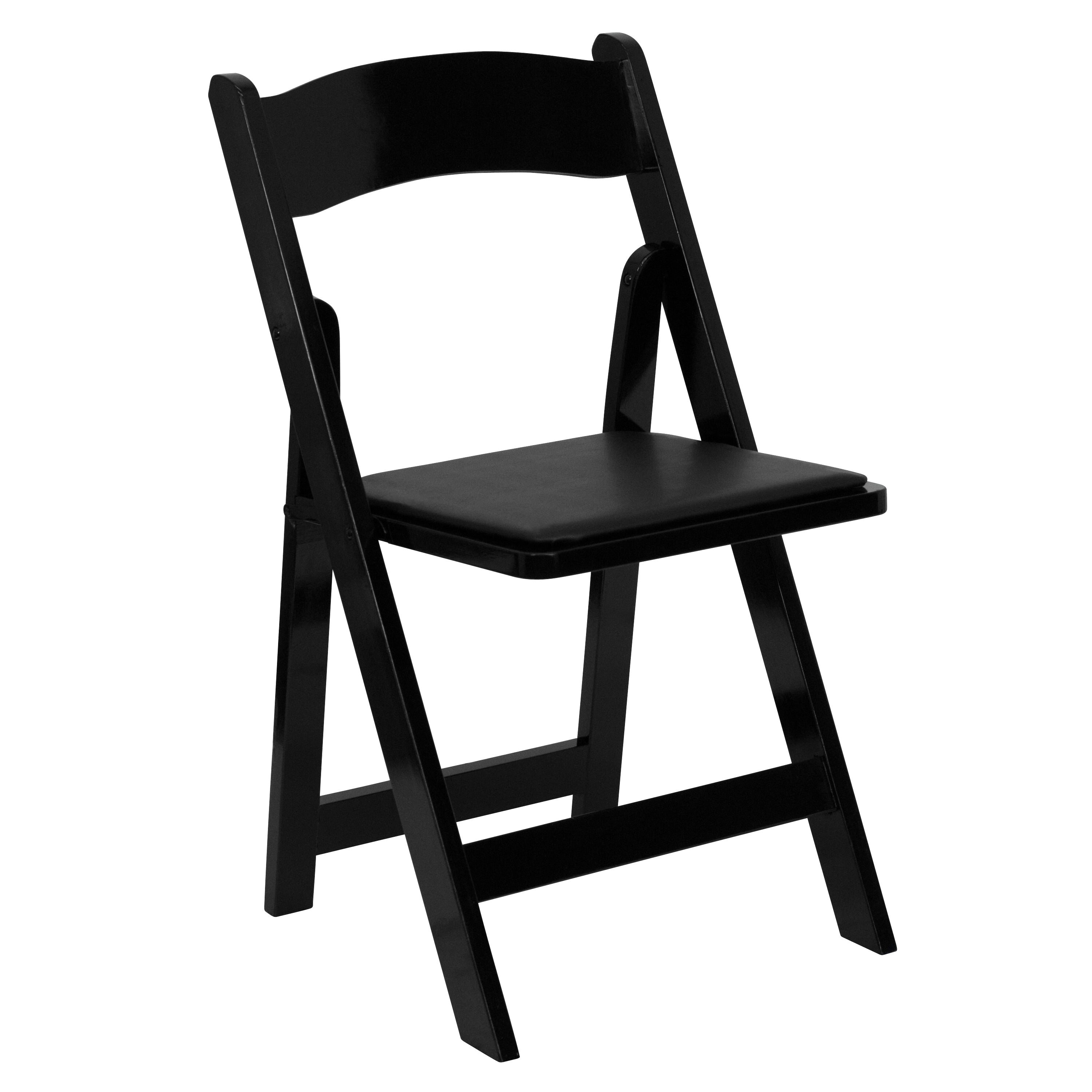 Emma + Oliver 2 Pack Black Wood Folding Chair with Vinyl Padded Seat