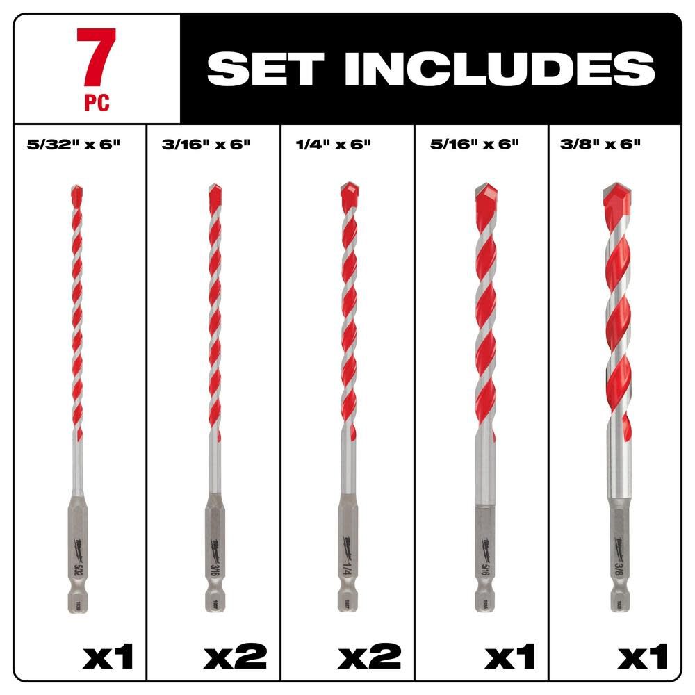 Milwaukee 7 pc SHOCKWAVE Carbide Hammer Drill Bit Kit 48-20-9052 from Milwaukee