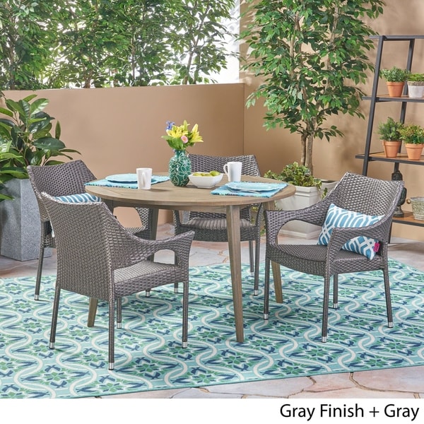 Donatella Outdoor 5 Piece Wood and Wicker Dining Set by Christopher Knight Home