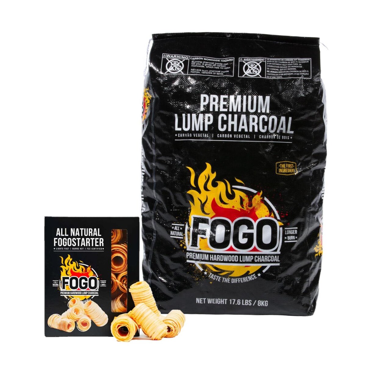 FOGO 17.6 Lb Premium Natural Hardwood Lump Charcoal and FOGOStarters Combo Kit